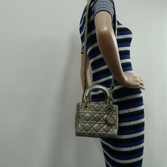 100% Authentic DIOR Lady Gold Leather Satchel Bag - Picture 12 of 12